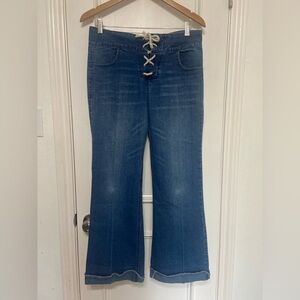 Olsenboye Y2K lace up front wide leg flare jeans